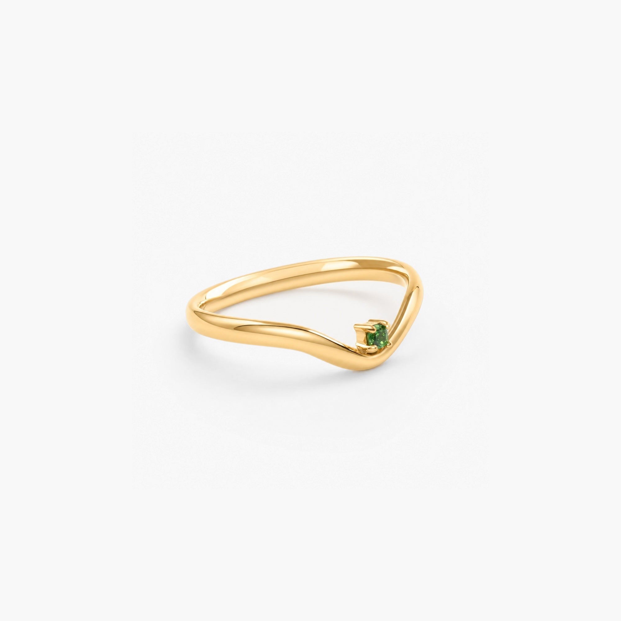 Elysia Wave Ring | 18k Gold Plated with Emerald Accent 1