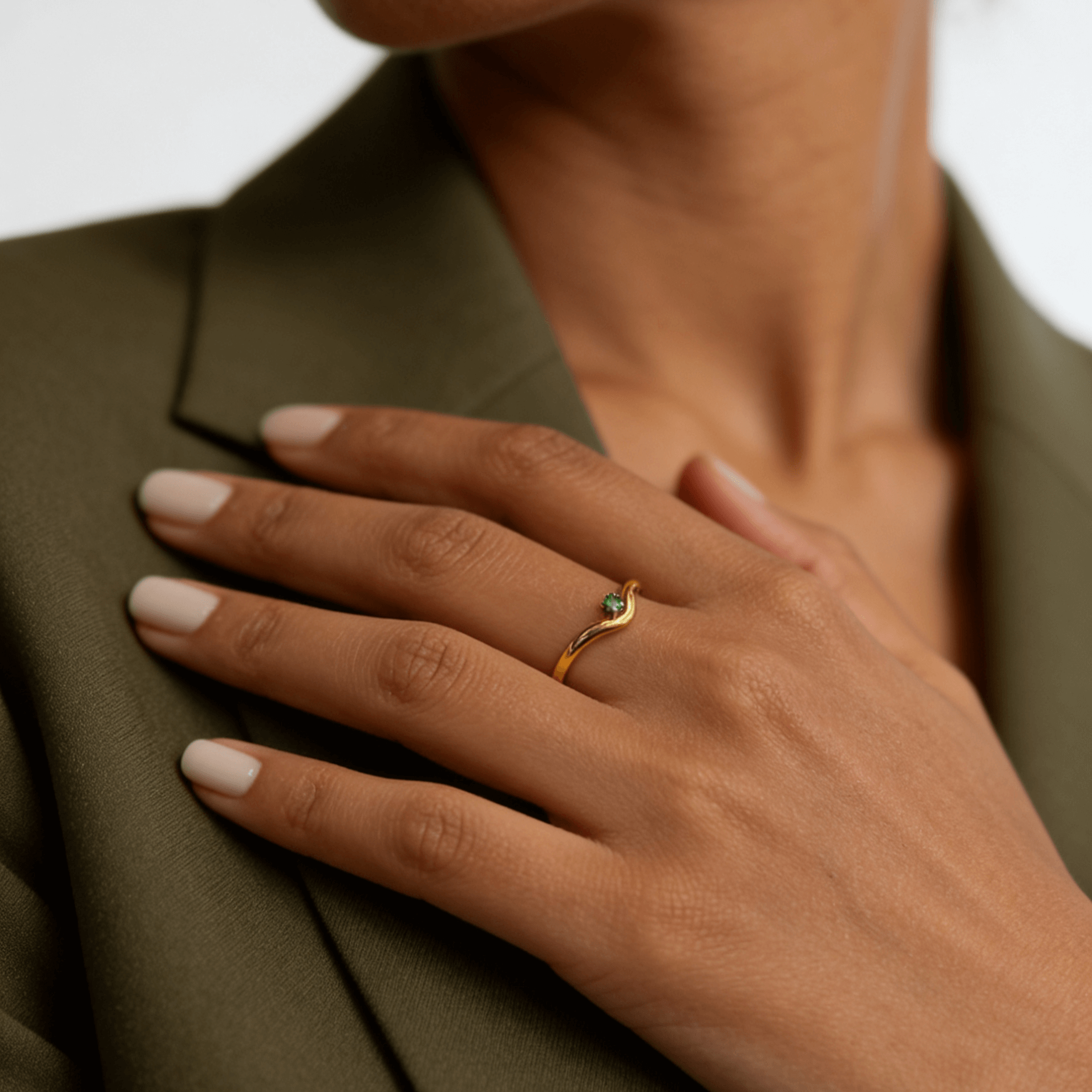 Elysia Wave Ring | 18k Gold Plated with Emerald Accent 3