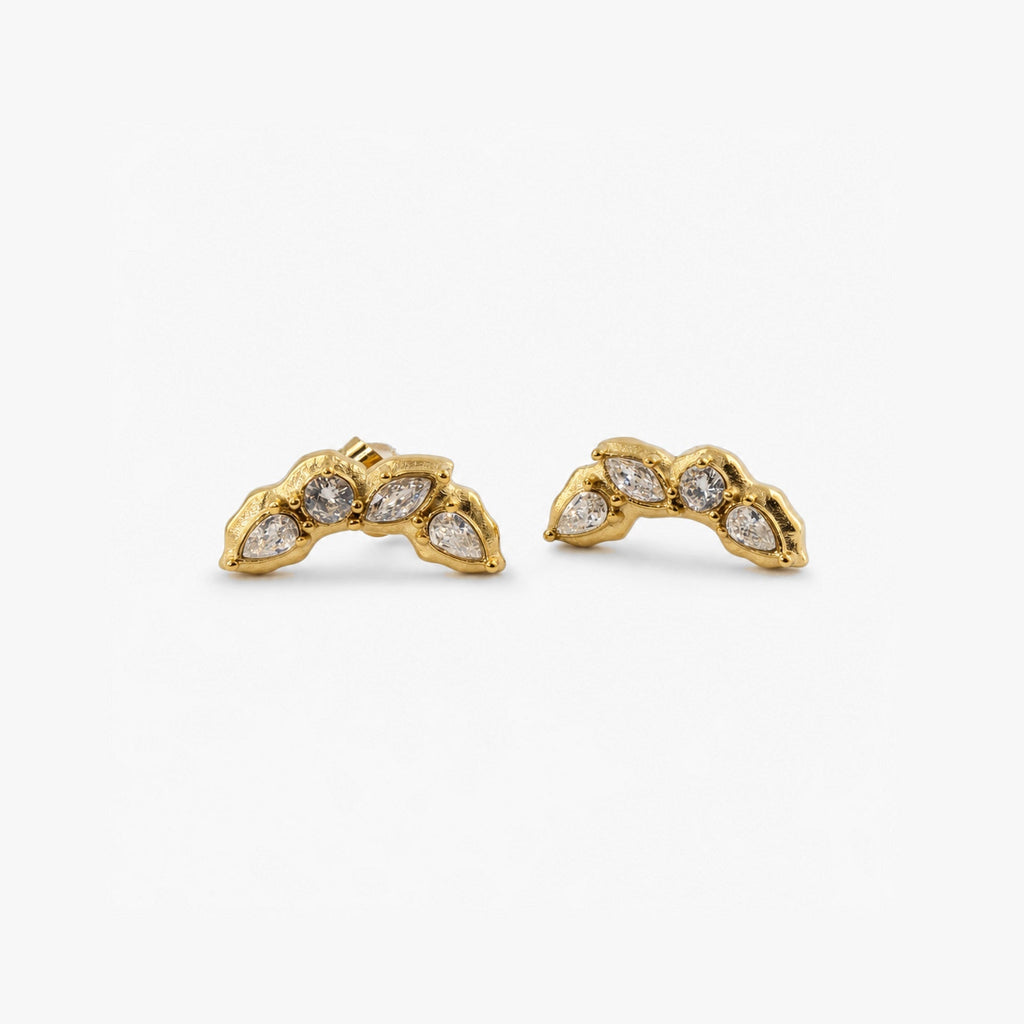 Elysian Gold Stud Earrings | 18k Plated, CZ Cluster, Arch-Shaped Design 0