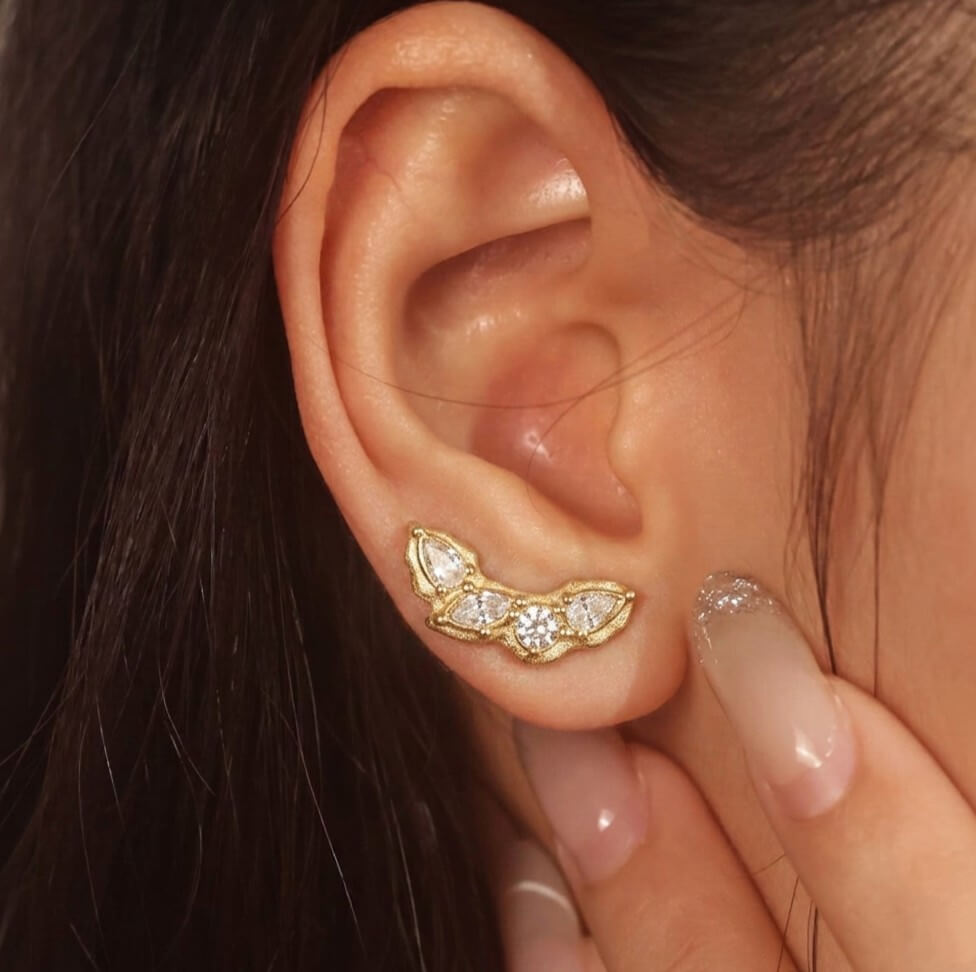 Elysian Gold Stud Earrings | 18k Plated, CZ Cluster, Arch-Shaped Design 1