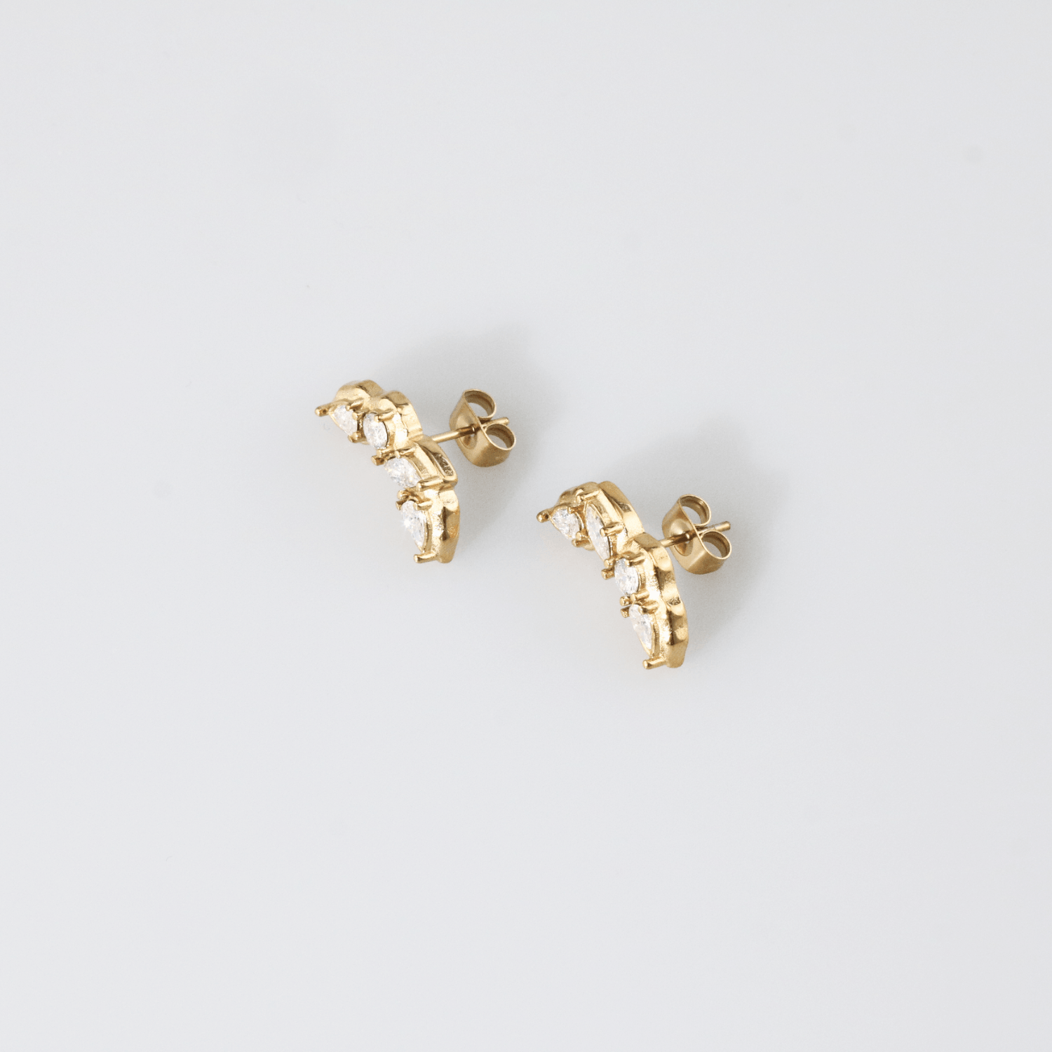 Elysian Gold Stud Earrings | 18k Plated, CZ Cluster, Arch-Shaped Design 3