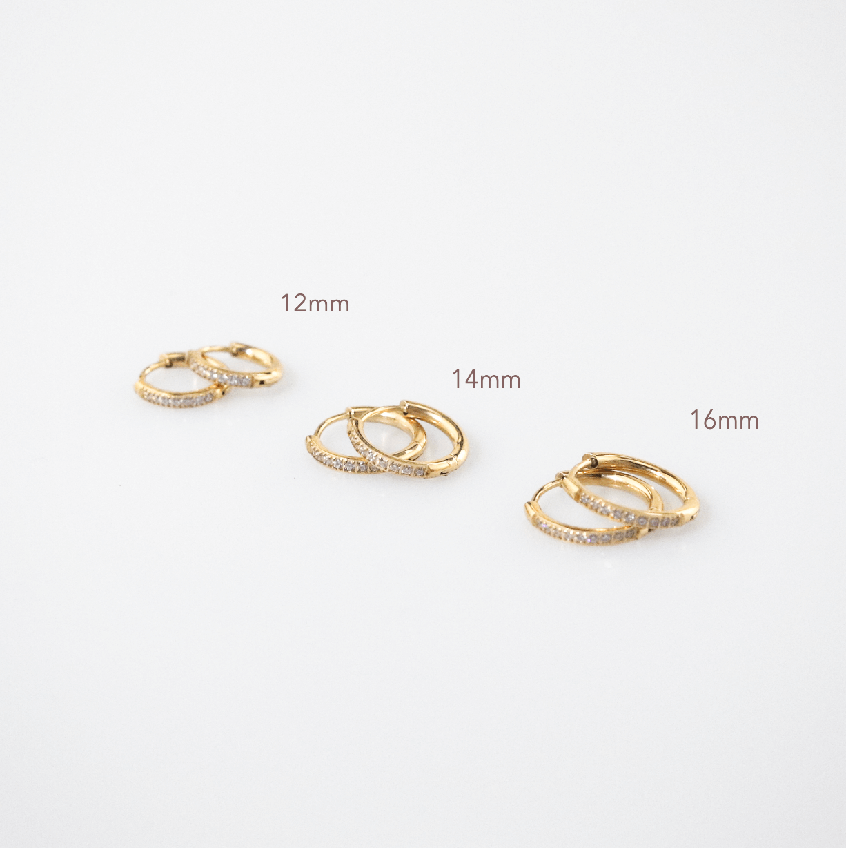 Gala Gold Hoop Earrings Set | 18k Gold Plated, Cubic Zirconia, 12mm-16mm 0