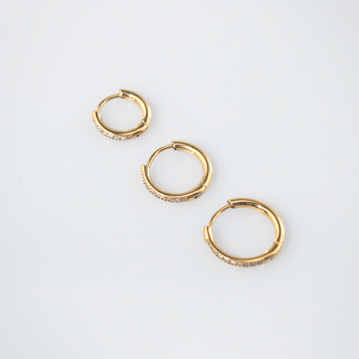 Gala Gold Hoop Earrings Set | 18k Gold Plated, Cubic Zirconia, 12mm-16mm 4