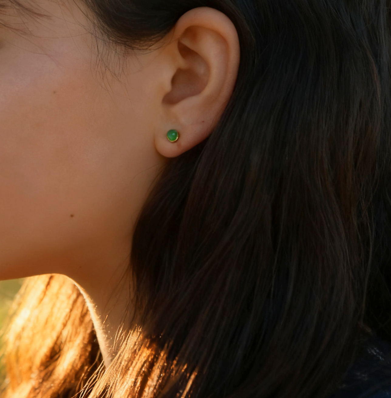 Gala Green Agate Studs | 4mm Genuine Stone, 18k Gold Plated 0