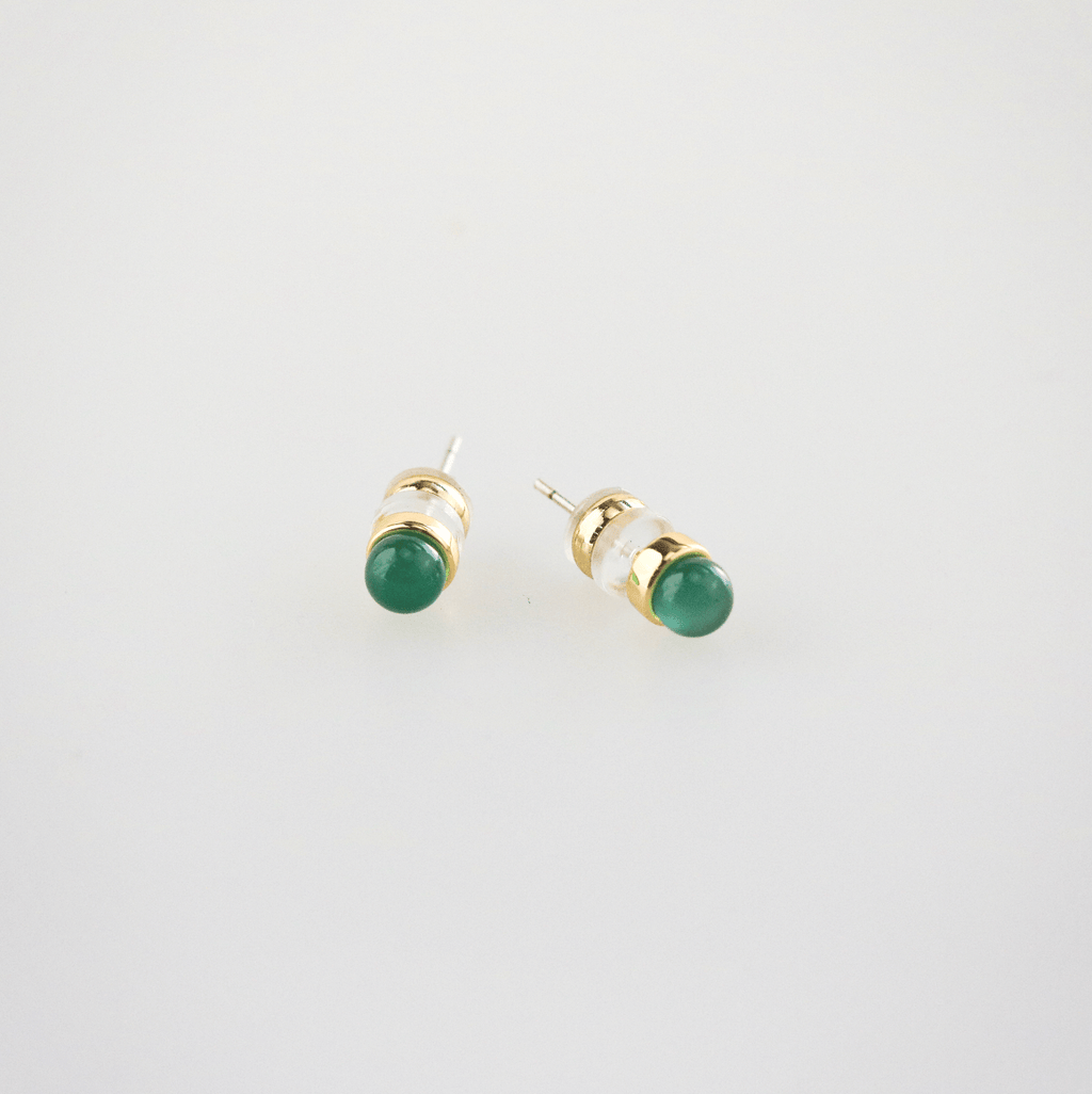 Gala Green Agate Studs | 4mm Genuine Stone, 18k Gold Plated 1