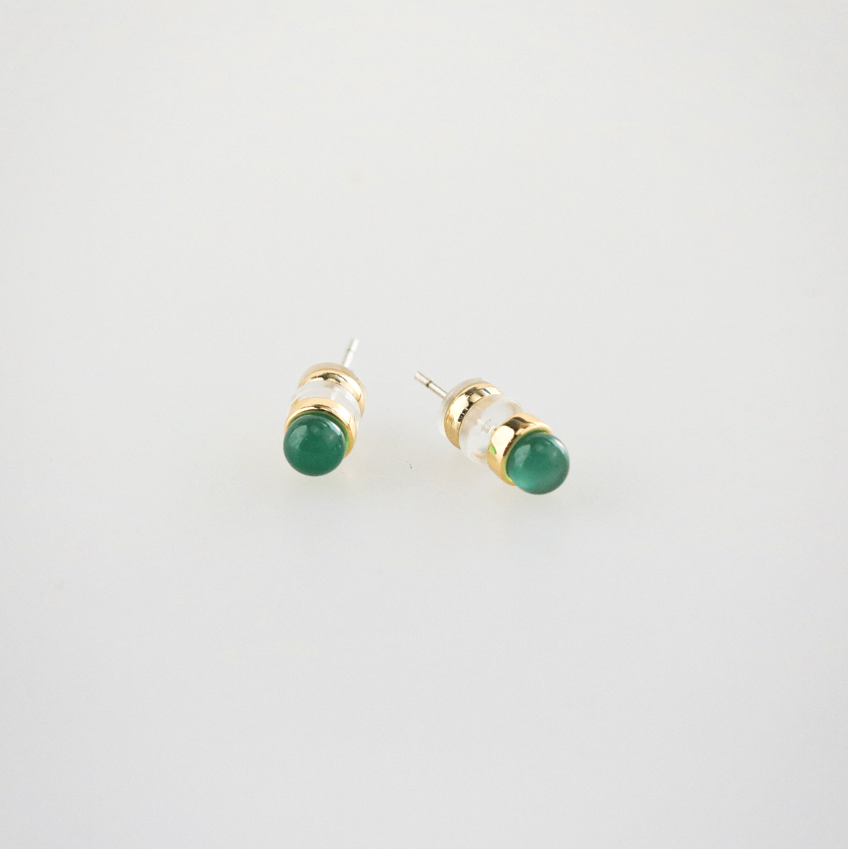 Gala Green Agate Studs | 4mm Genuine Stone, 18k Gold Plated 1