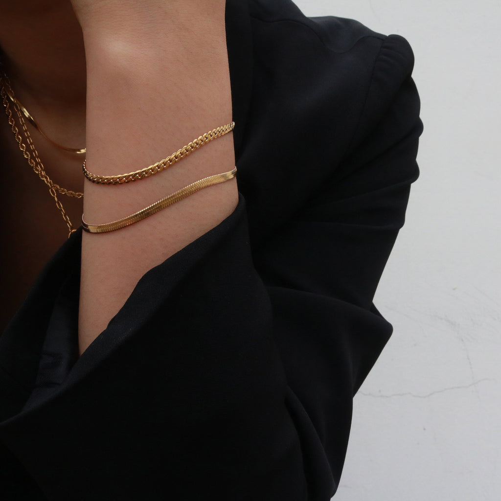 Gala Herringbone Bracelet | 18k Gold Plated Stainless Steel, Adjustable Length 1