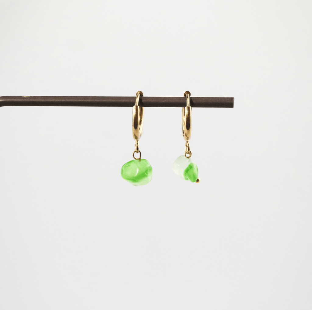 Gala Hoop Earrings | Genuine Green Agate, 18k Gold Plated 0