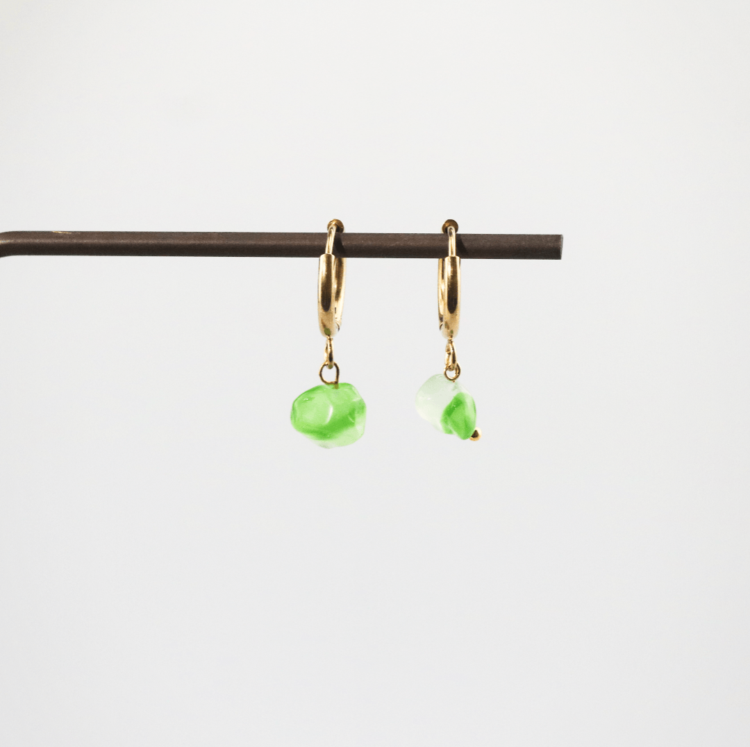 Gala Hoop Earrings | Genuine Green Agate, 18k Gold Plated 0