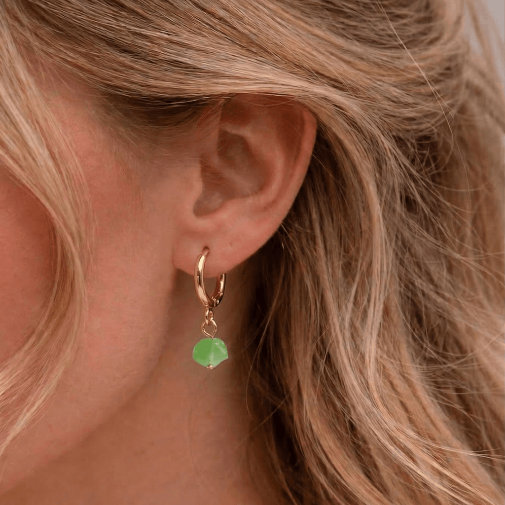 Gala Hoop Earrings | Genuine Green Agate, 18k Gold Plated 1