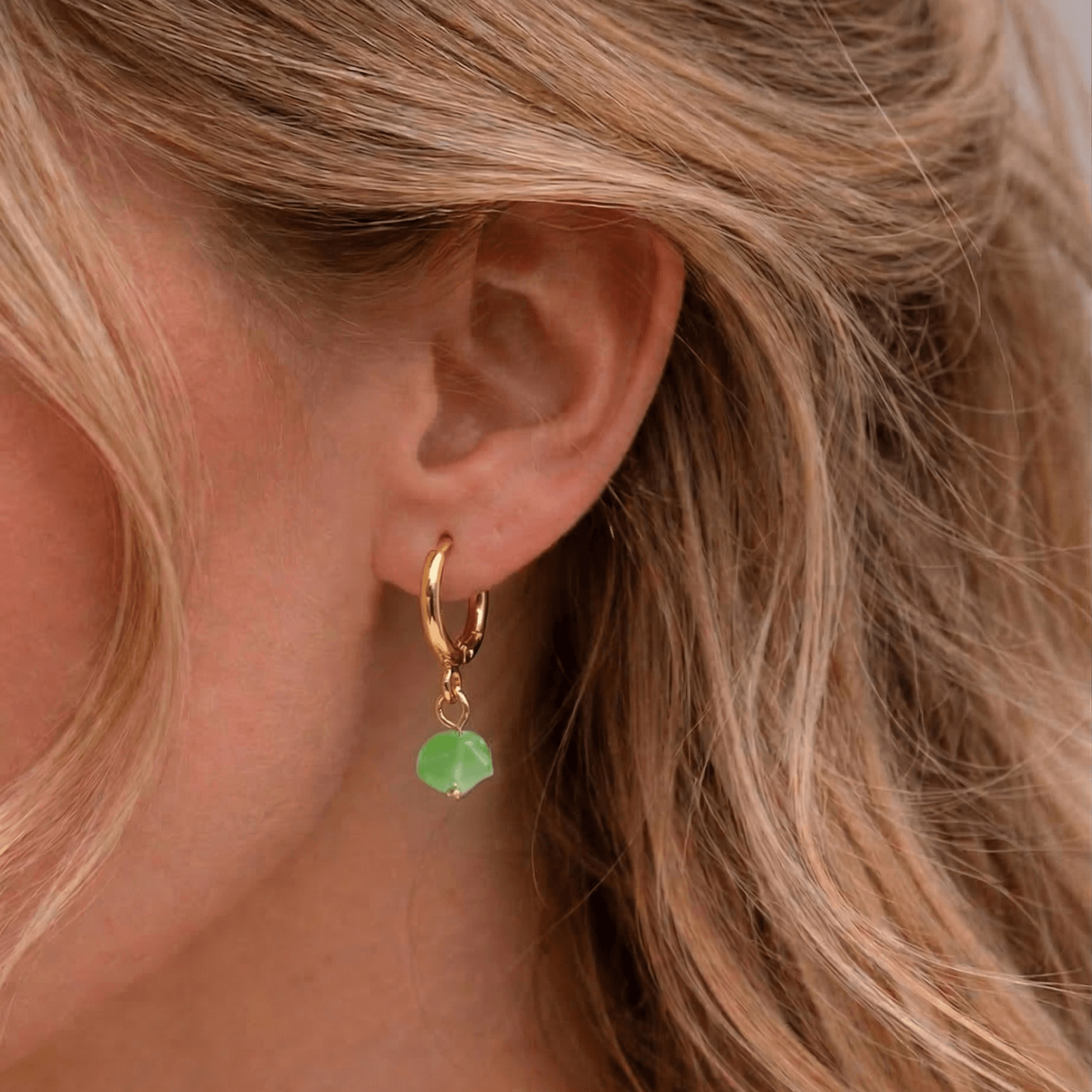 Gala Hoop Earrings | Genuine Green Agate, 18k Gold Plated 1