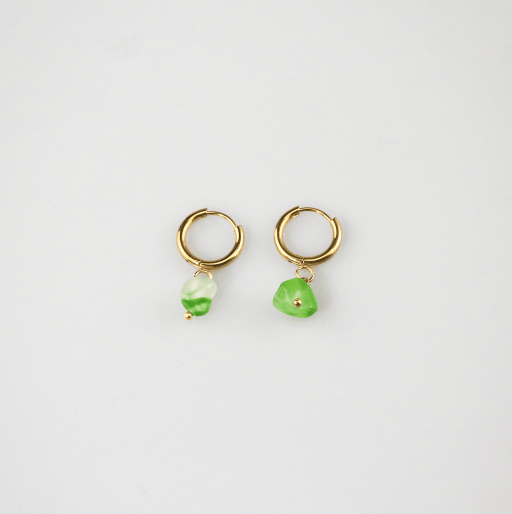 Gala Hoop Earrings | Genuine Green Agate, 18k Gold Plated 2