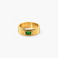 Galen Ribbed Ring | 18k Gold Plated with Emerald-Cut Green Stone 0
