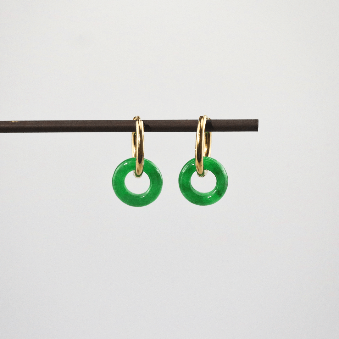 Gemara Donut Hoop Earrings | Green Jade, 18k Gold Plated 0