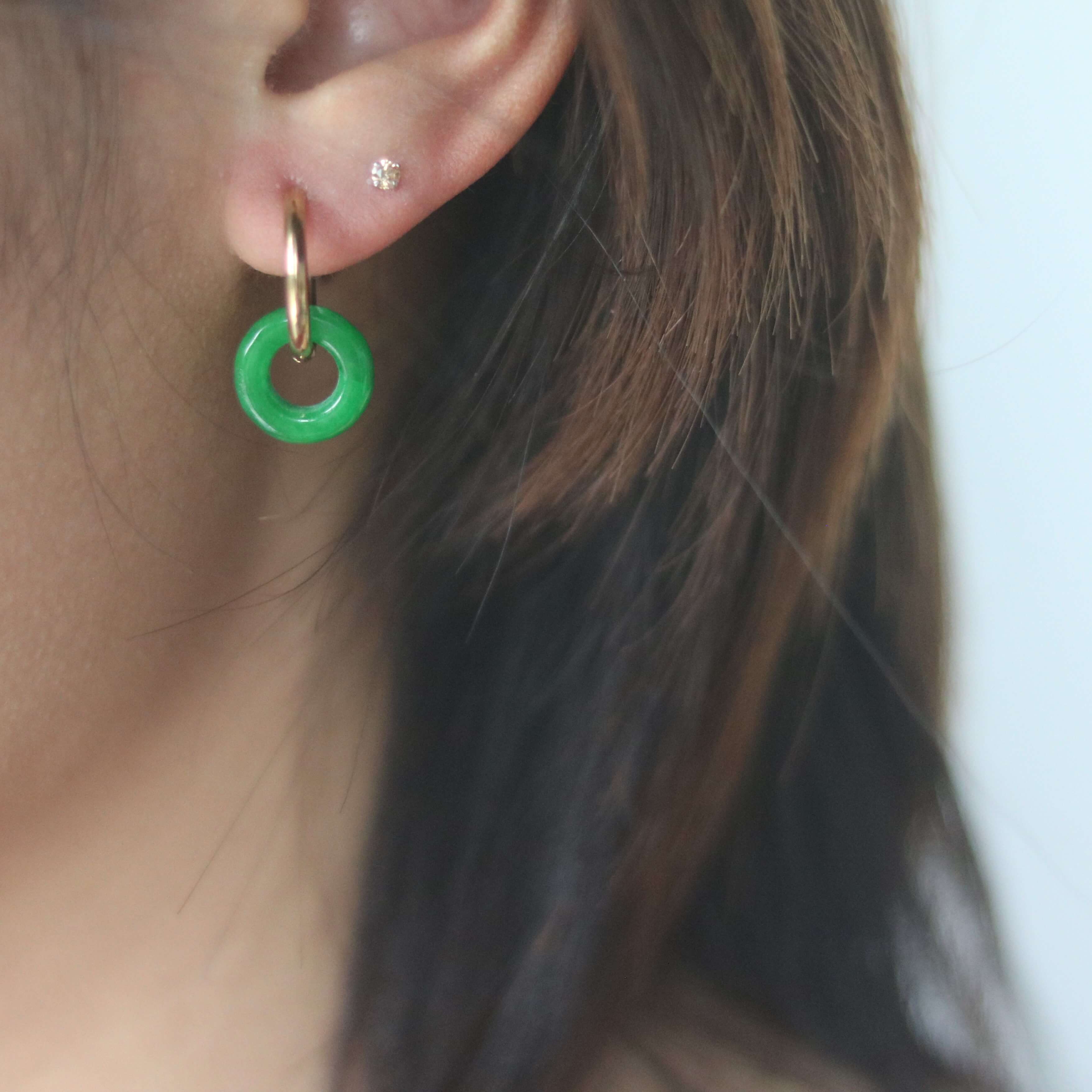 Gemara Donut Hoop Earrings | Green Jade, 18k Gold Plated 1