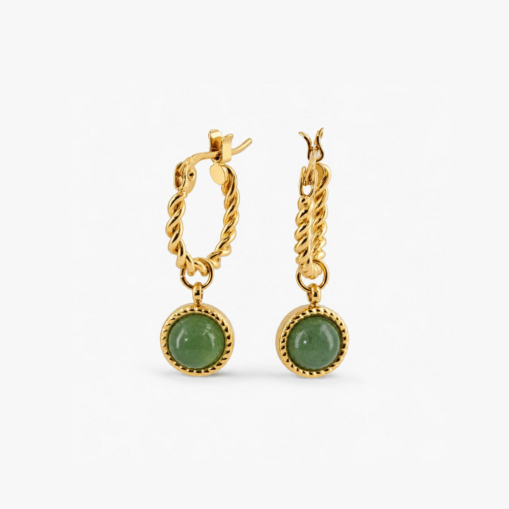 Gemora Hoop Earrings | Genuine Green Jade, 18k Gold Plated 0