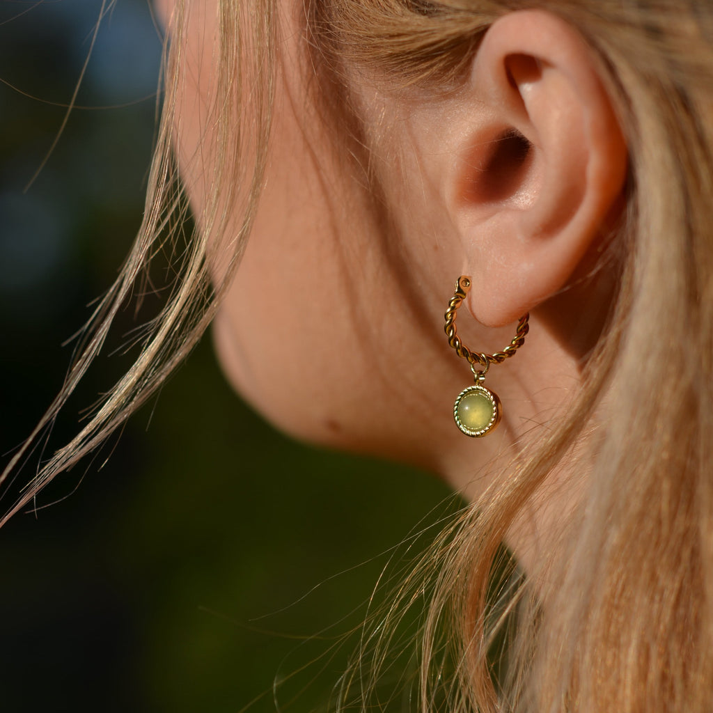 Gemora Hoop Earrings | Genuine Green Jade, 18k Gold Plated 1