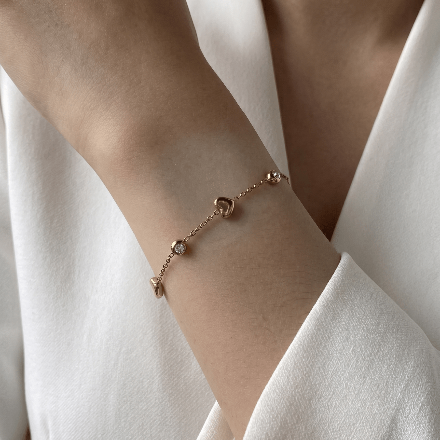 Glenna Heart Bracelet | 18k Gold Plated, CZ Stations, Adjustable Length 0