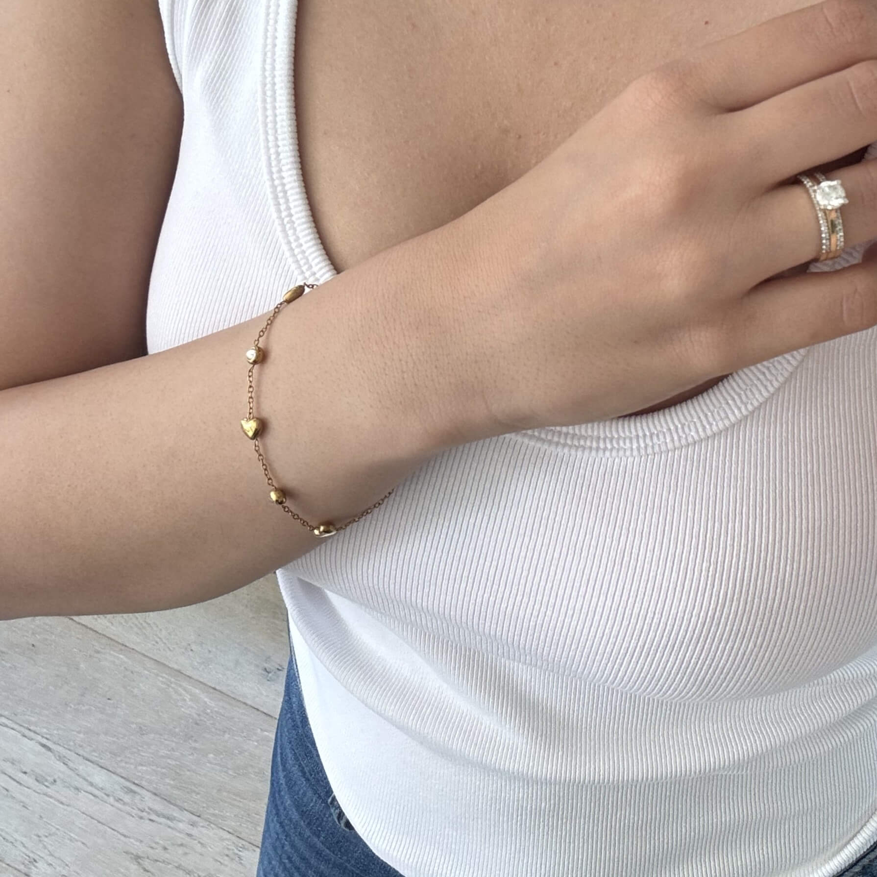 Glenna Heart Bracelet | 18k Gold Plated, CZ Stations, Adjustable Length 1