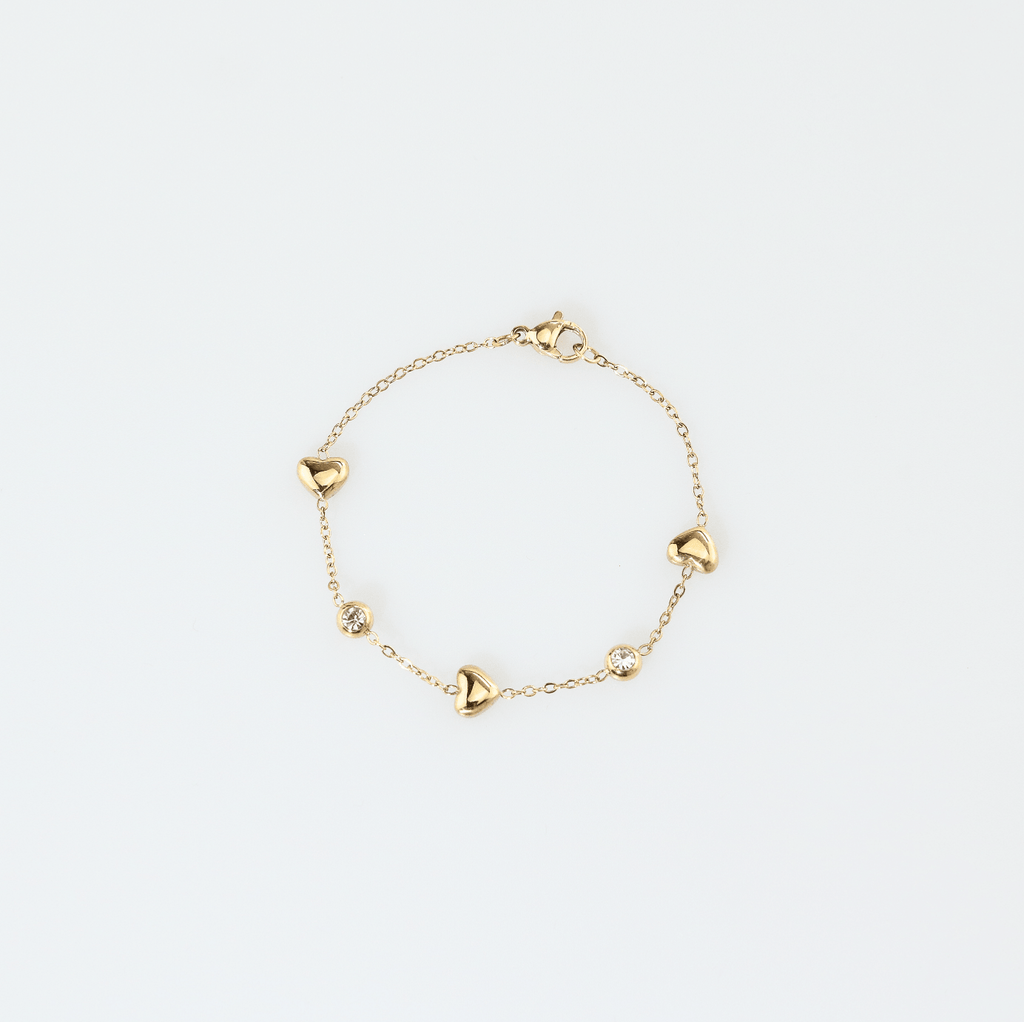 Glenna Heart Bracelet | 18k Gold Plated, CZ Stations, Adjustable Length 3