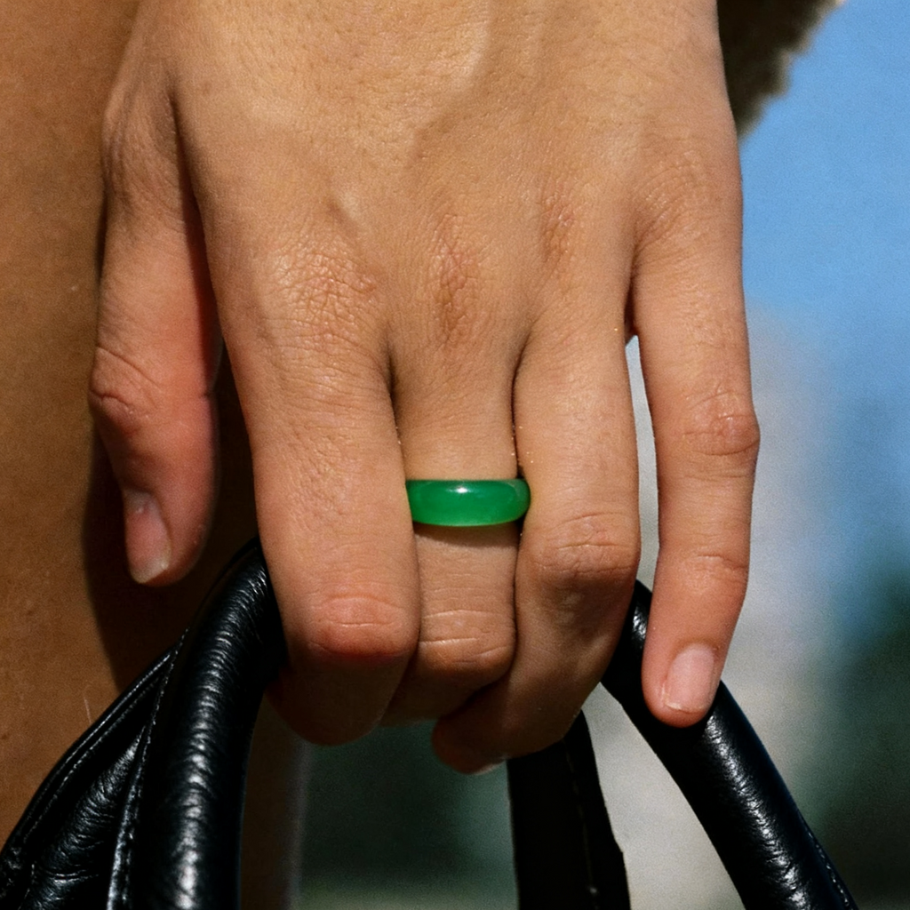 Glenna Jade Ring | Grass Green, 3mm Band Thickness 0