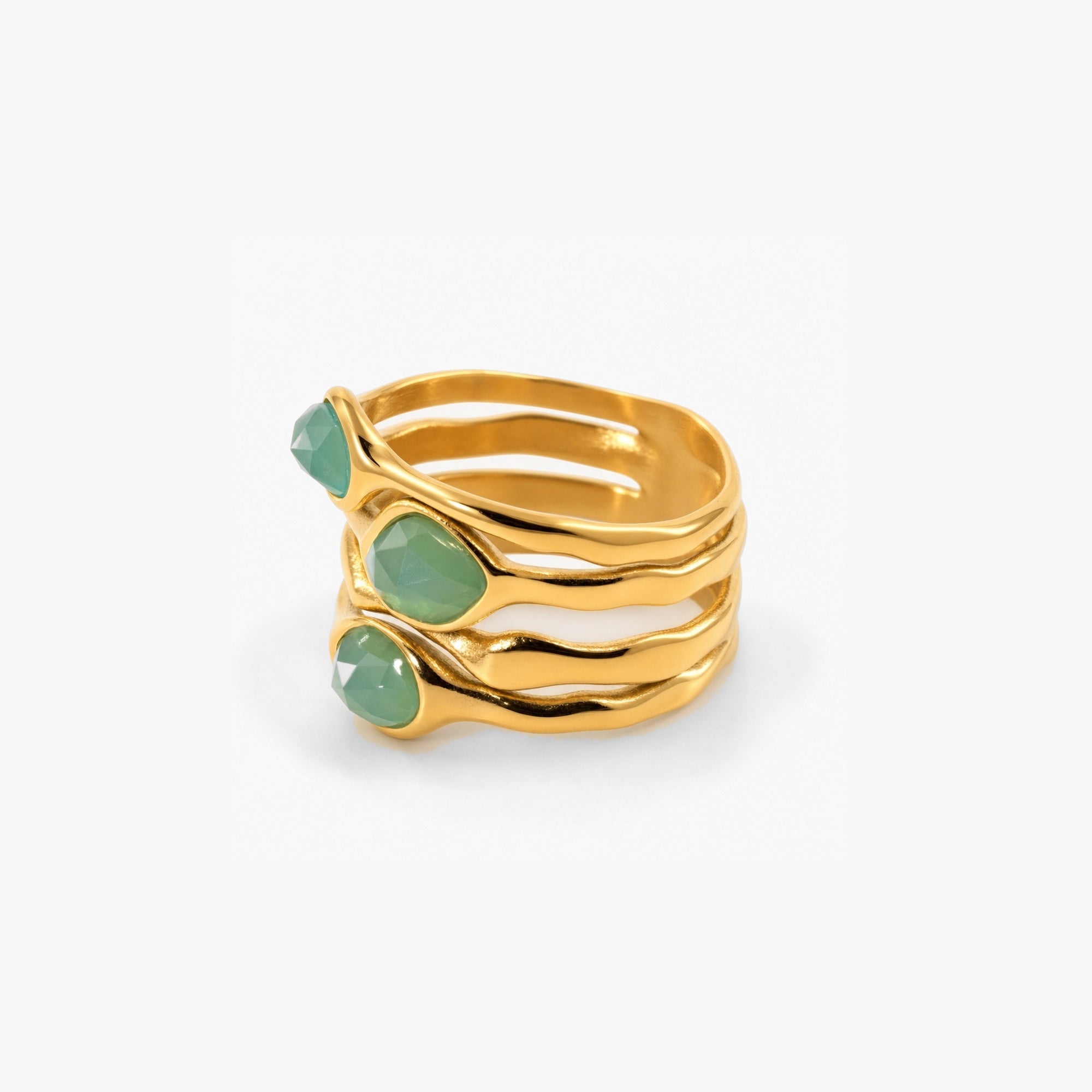 Glenna Multi Row Ring | 18k Gold Plated with Seafoam Green Stones 1