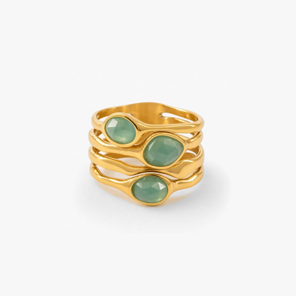 Glenna Multi Row Ring | 18k Gold Plated with Seafoam Green Stones 3