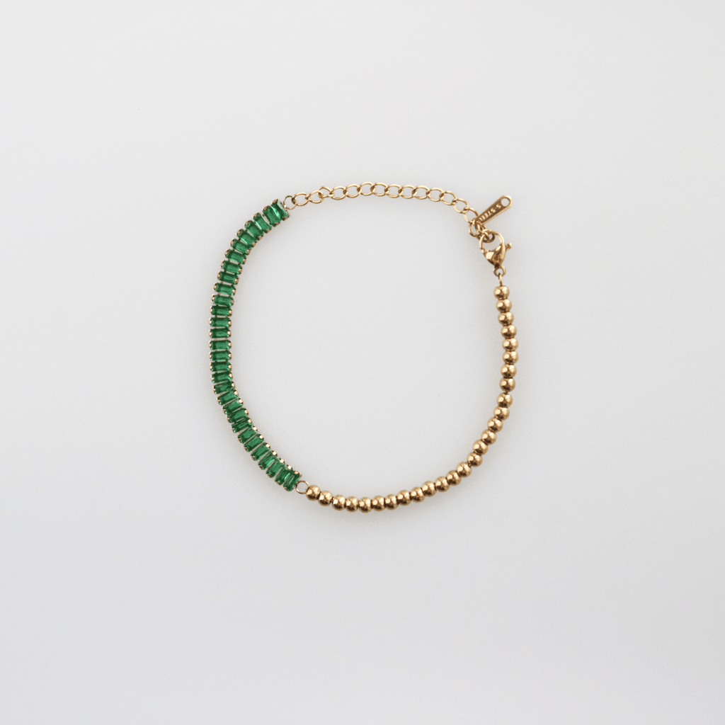 Haven Half Emerald Half Beaded Bracelet | 18k Gold Plated, Stainless Steel 0