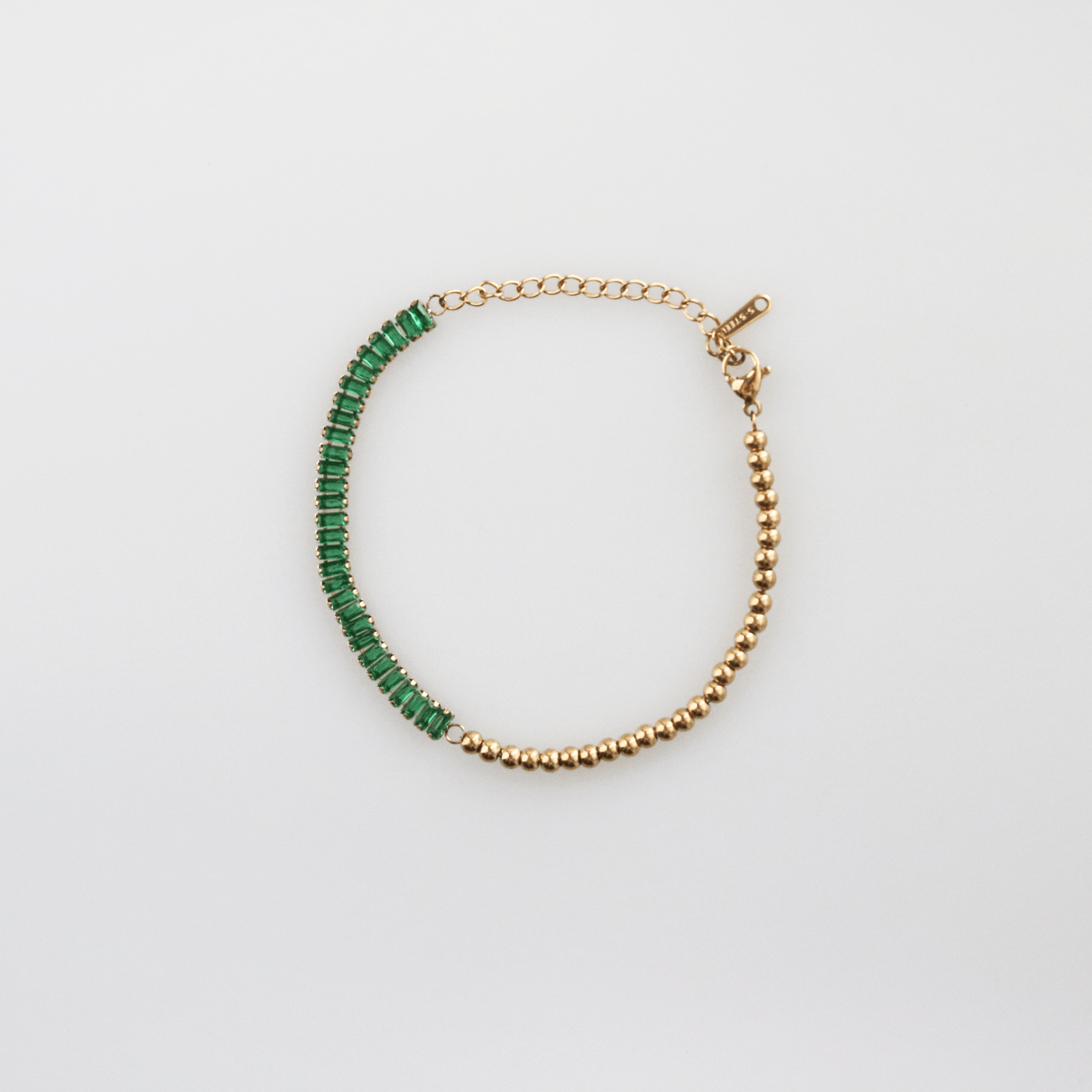 Haven Half Emerald Half Beaded Bracelet | 18k Gold Plated, Stainless Steel 0