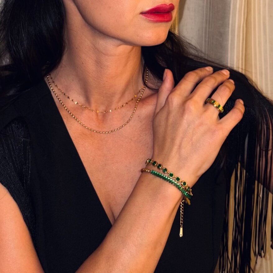 Haven Half Emerald Half Beaded Bracelet | 18k Gold Plated, Stainless Steel 2