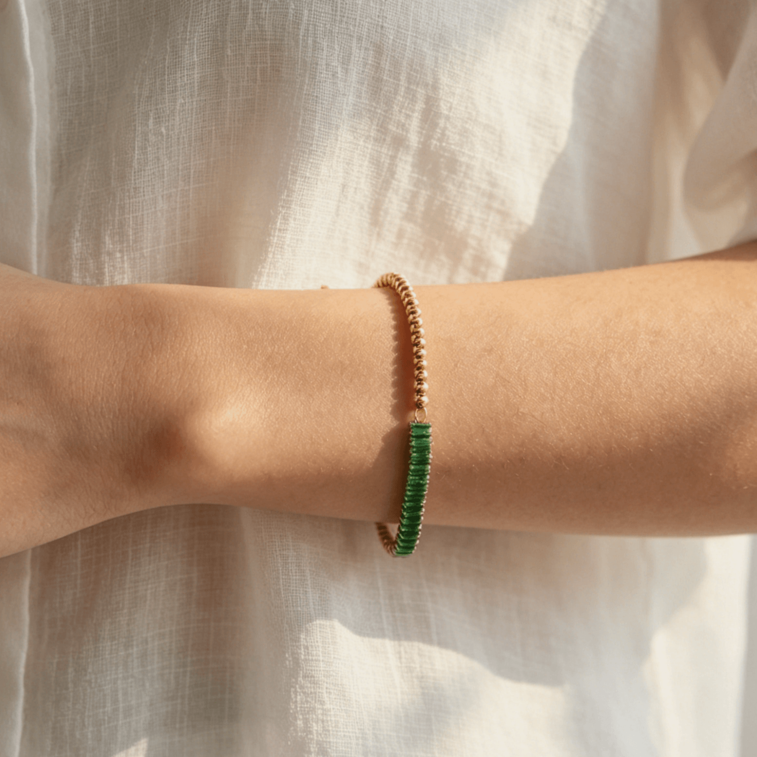 Haven Half Emerald Half Beaded Bracelet | 18k Gold Plated, Stainless Steel 3
