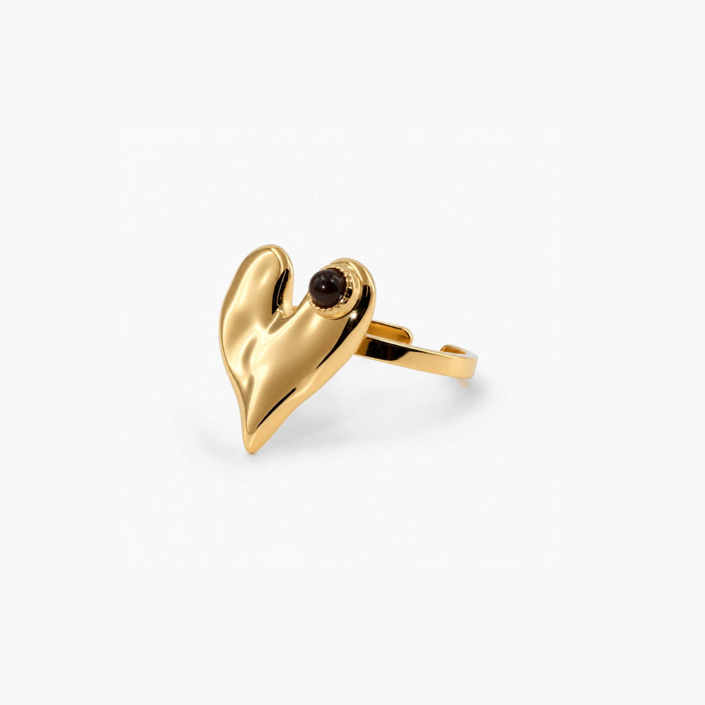 Haven Heart Ring | 18k Gold Plated, Tiger's Eye Stone, Adjustable 0