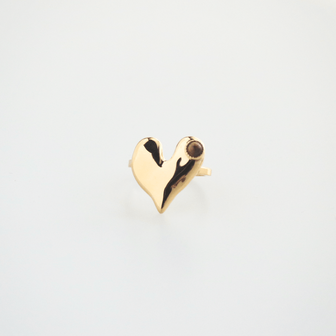 Haven Heart Ring | 18k Gold Plated, Tiger's Eye Stone, Adjustable 2