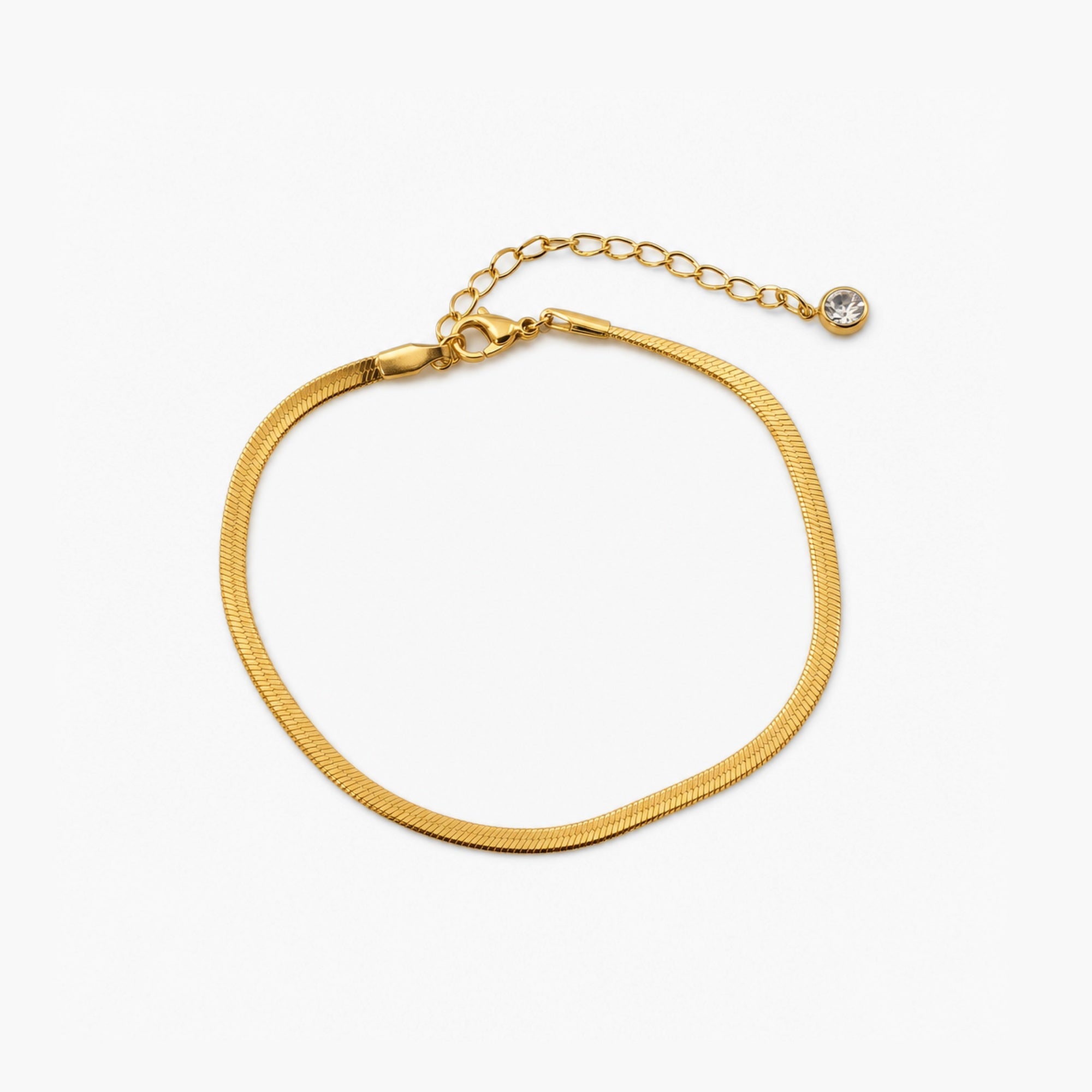 Haven Herringbone Anklet in 18k gold plating, featuring a stylish herringbone design, waterproof and perfect for women's fashion accessories. 0