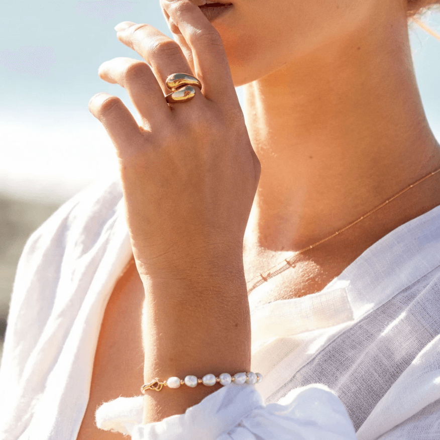 Haven Pearl Bracelet | Freshwater Pearls, 18K Gold Plated Chain 1