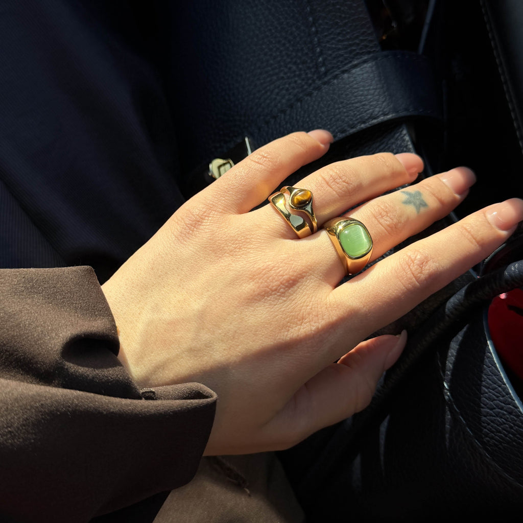 Haven Ring | Tiger's Eye Stone, 18k Gold Plated Stainless Steel 3