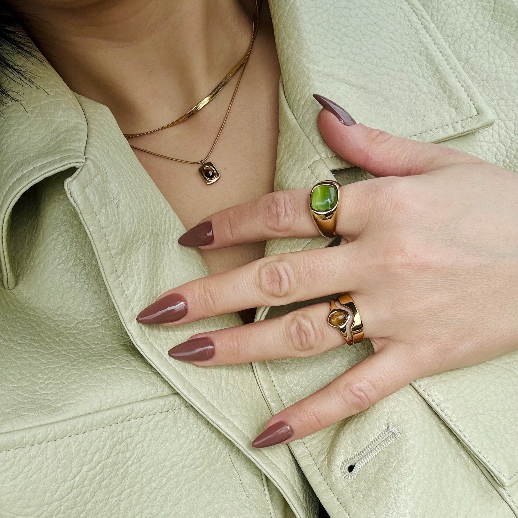 Haven Ring | Tiger's Eye Stone, 18k Gold Plated Stainless Steel 7