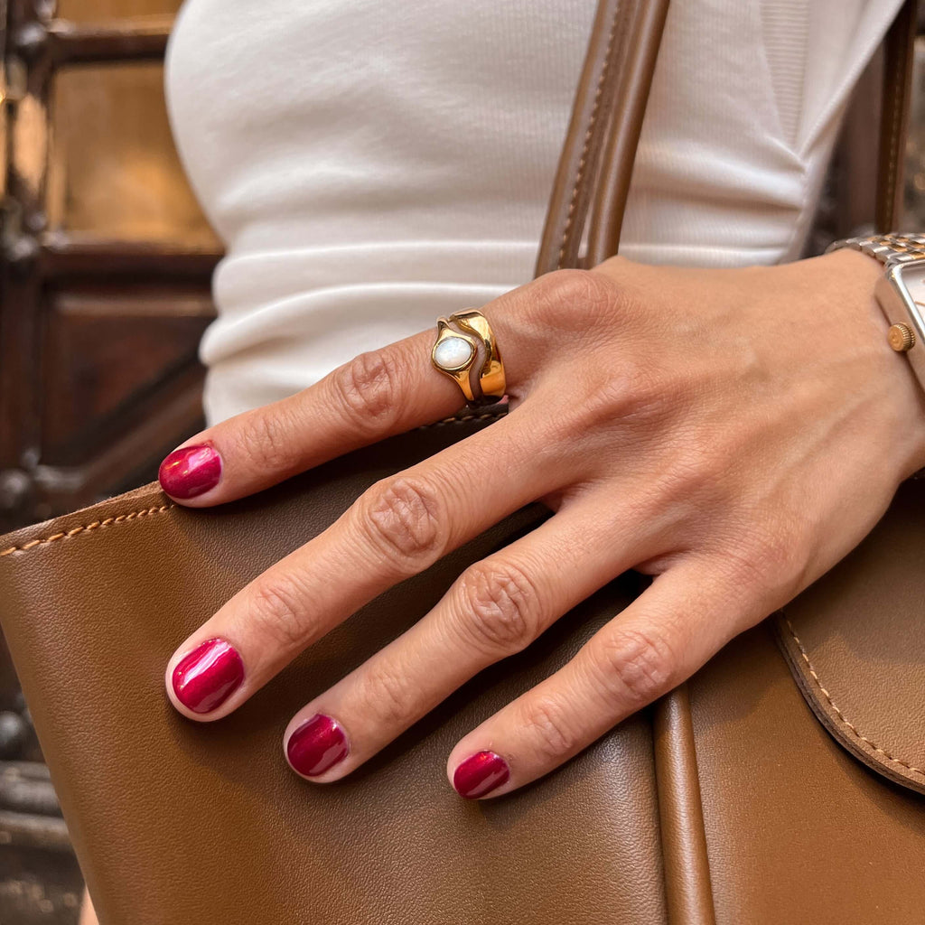 Haven Ring | White Mother of Pearl, 18k Gold Plated Stainless Steel 2
