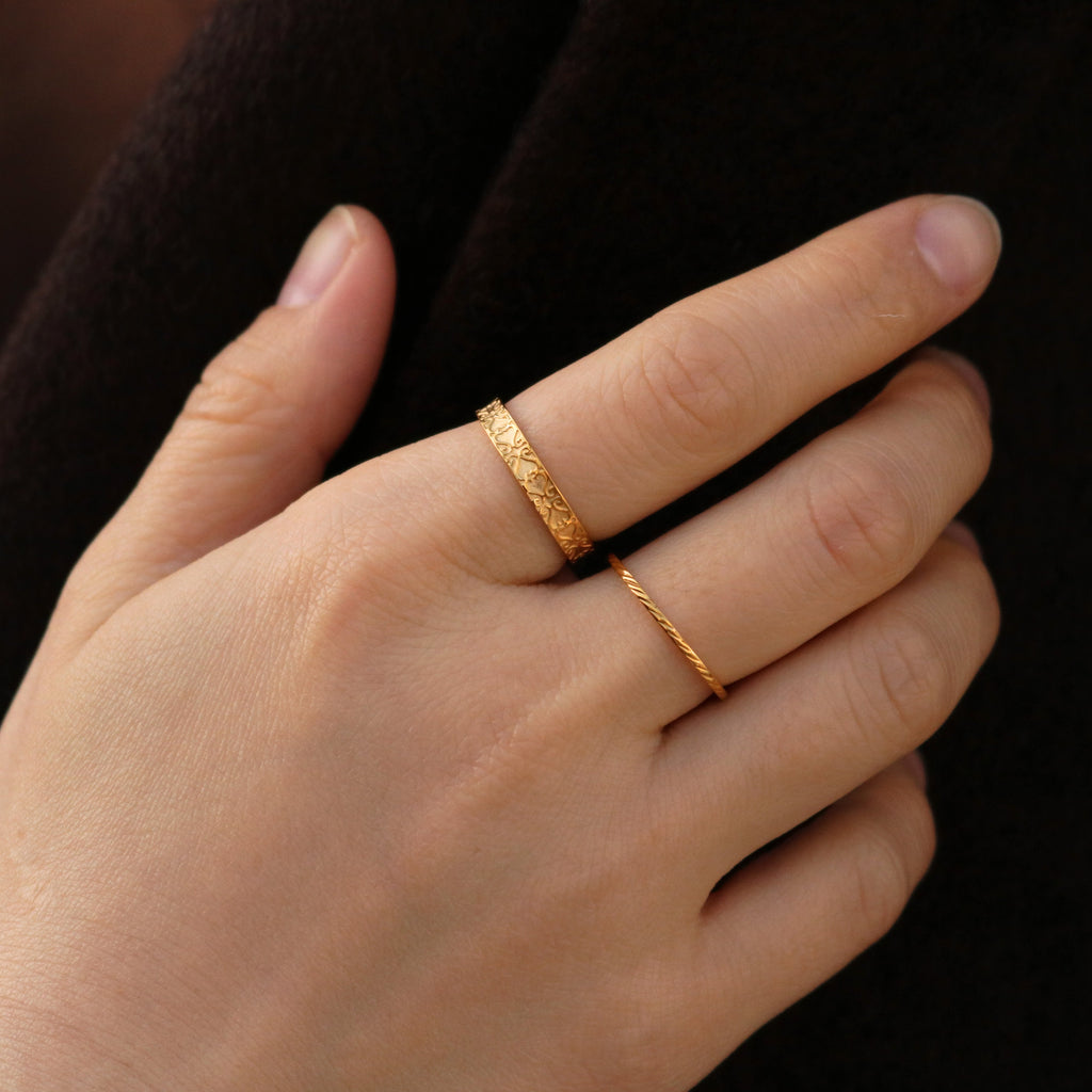 Haven Slim Band Ring | Herringbone Design, Stainless Steel 1