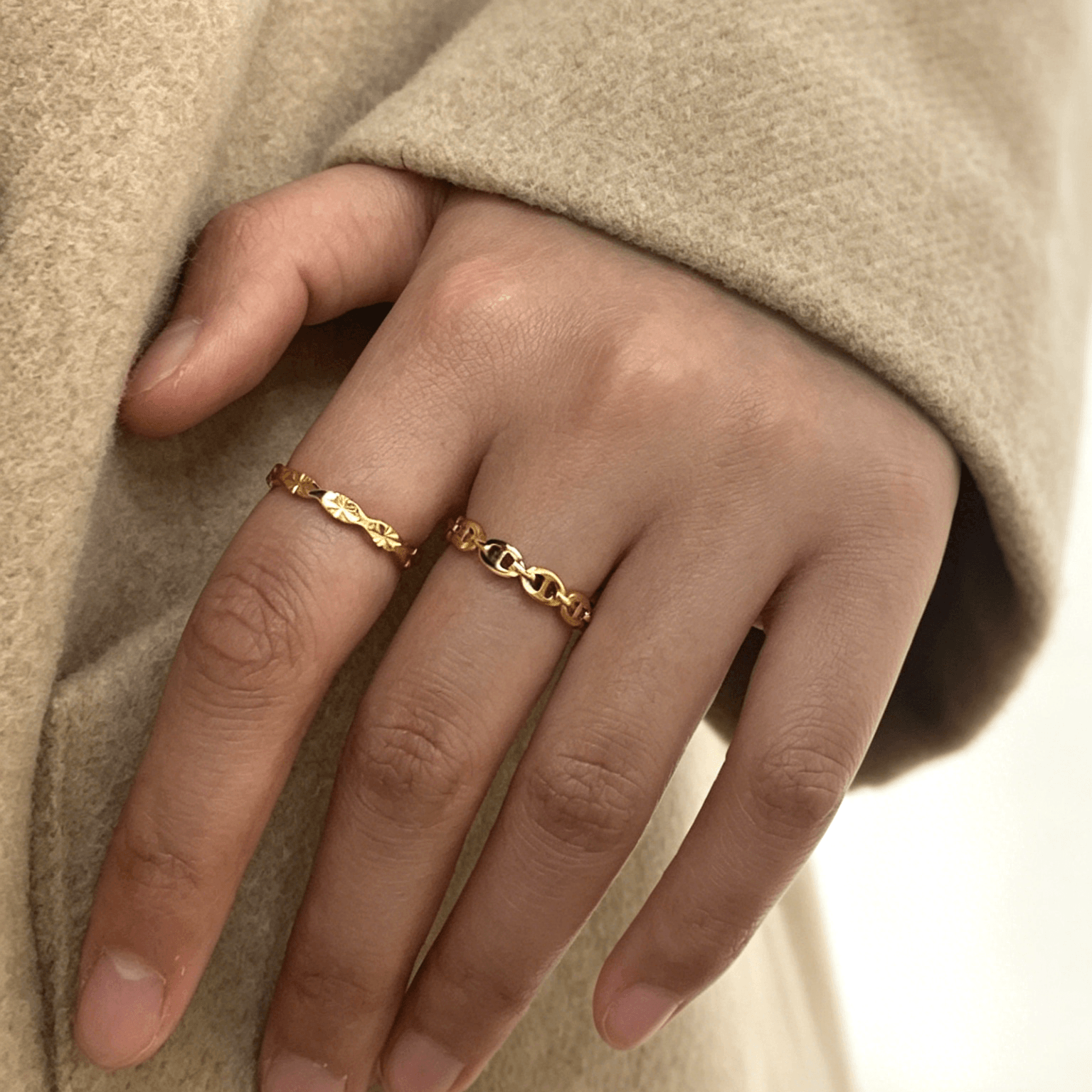Haven Stackable Band Ring | 18k Gold Plated Geometric Design 4