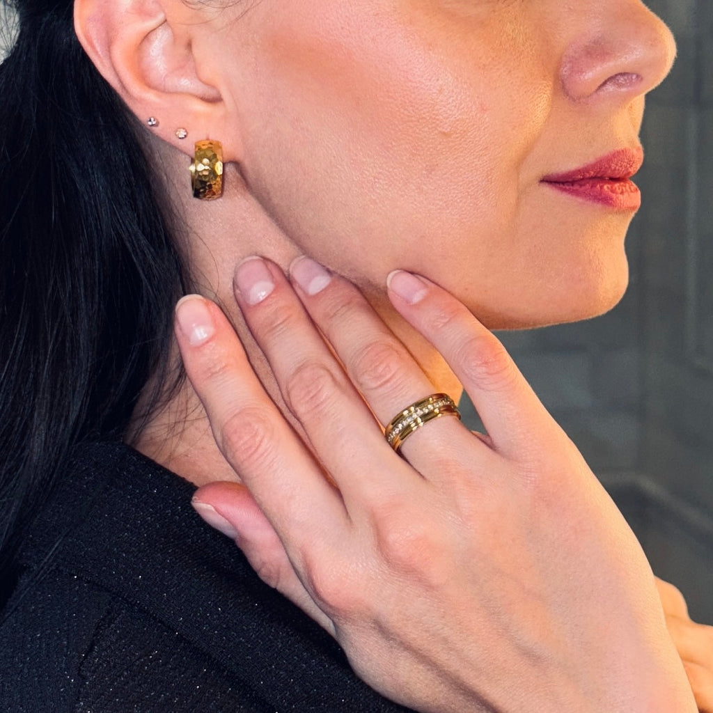 Helora Small Hoop Earrings | 18K Gold Plated, Hammered Texture 2