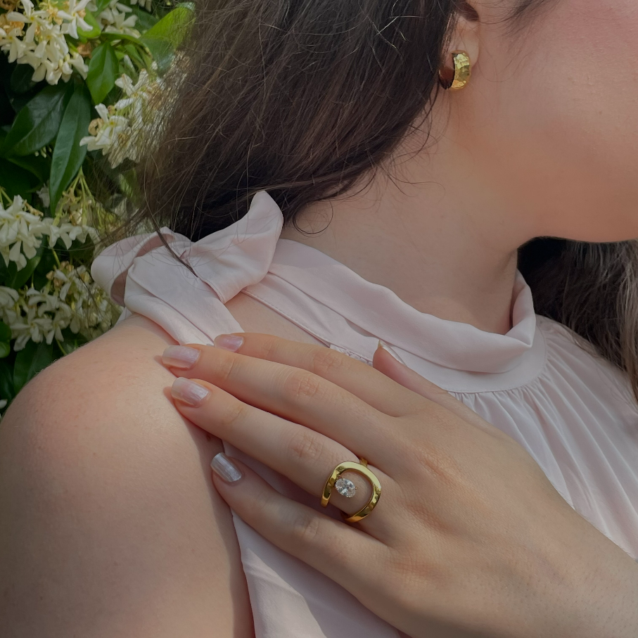 Helora Small Hoop Earrings | 18K Gold Plated, Hammered Texture 3