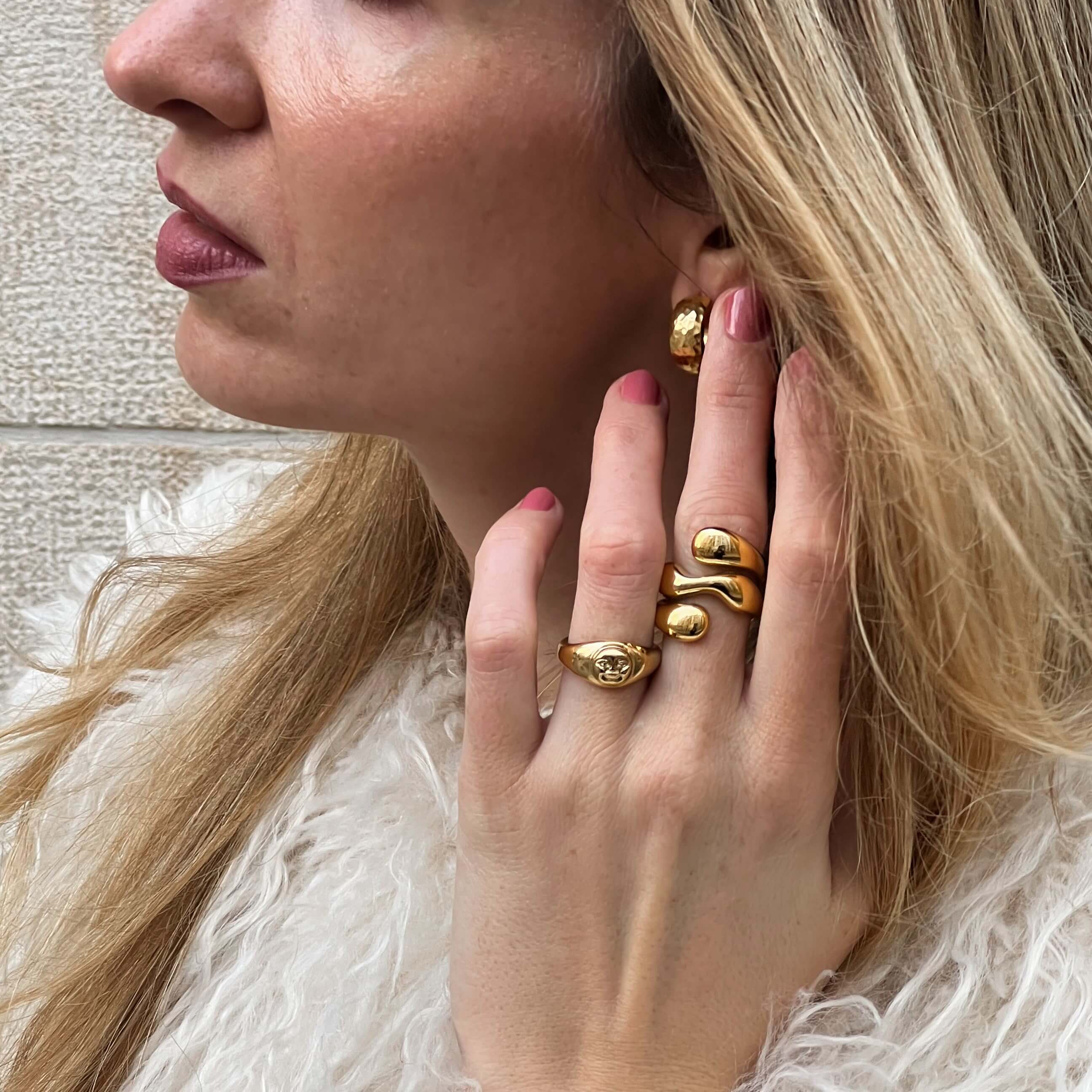 Helora Small Hoop Earrings | 18K Gold Plated, Hammered Texture 4