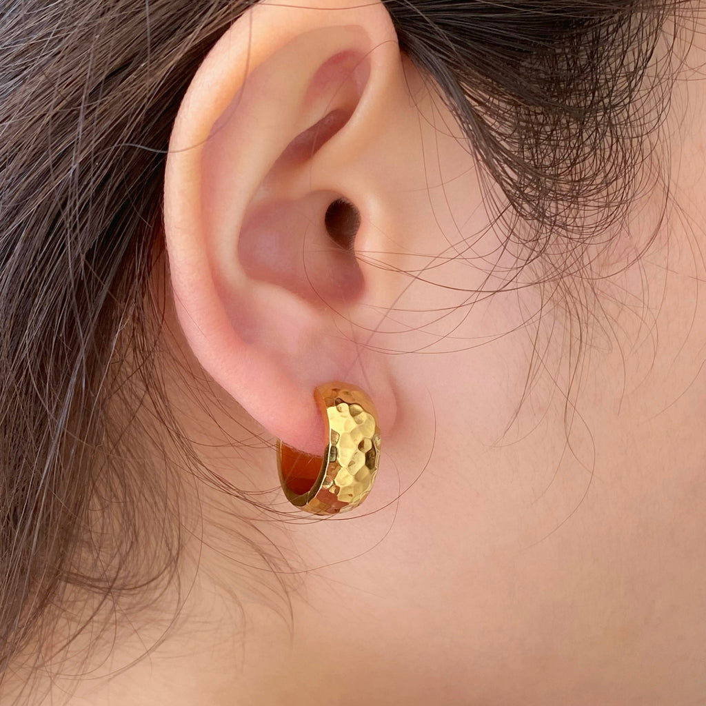 Helora Small Hoop Earrings | 18K Gold Plated, Hammered Texture 5