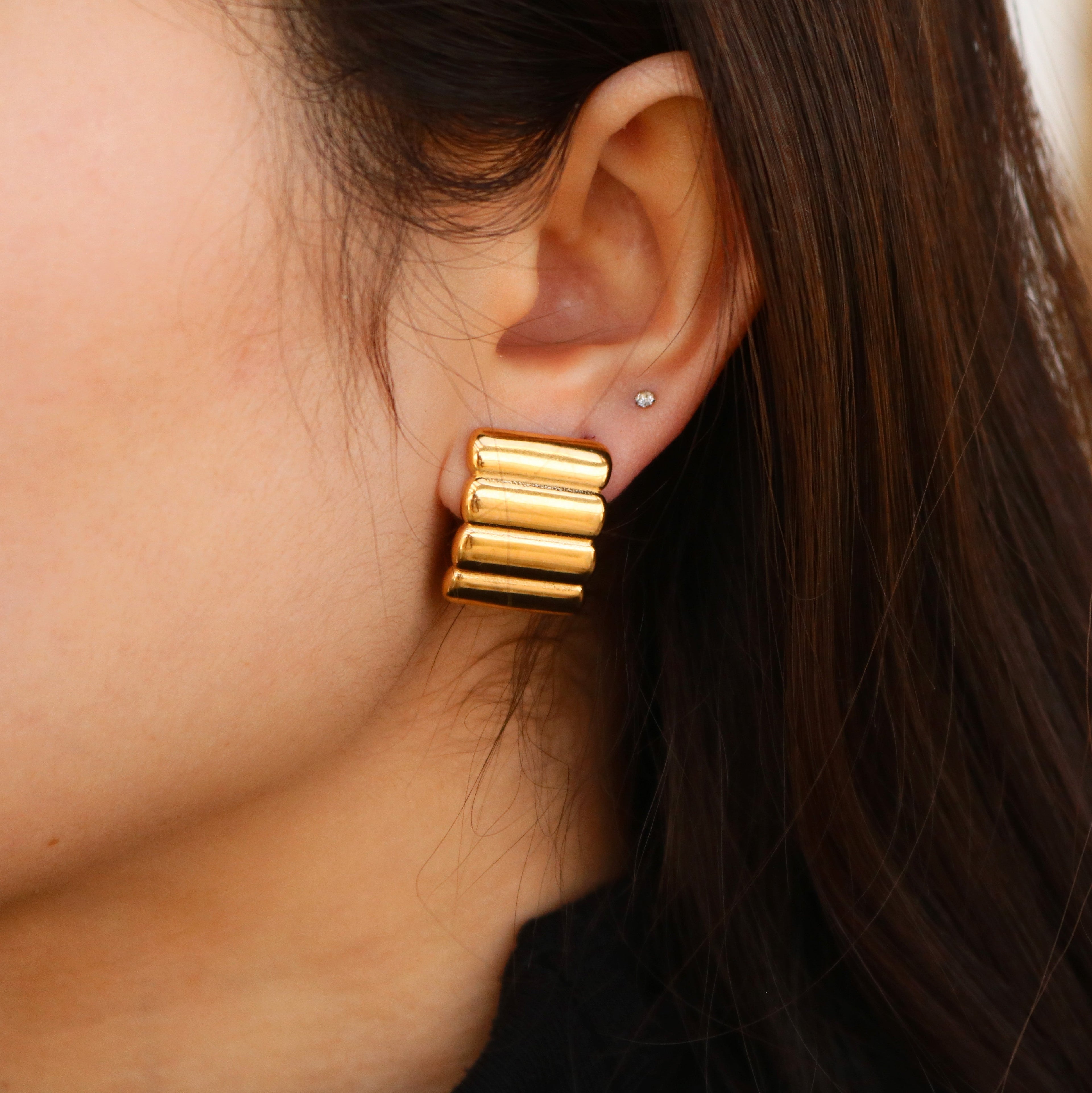 Ivy Chunky Earrings | 18k Gold Plated, Ribbed Twist Design 1