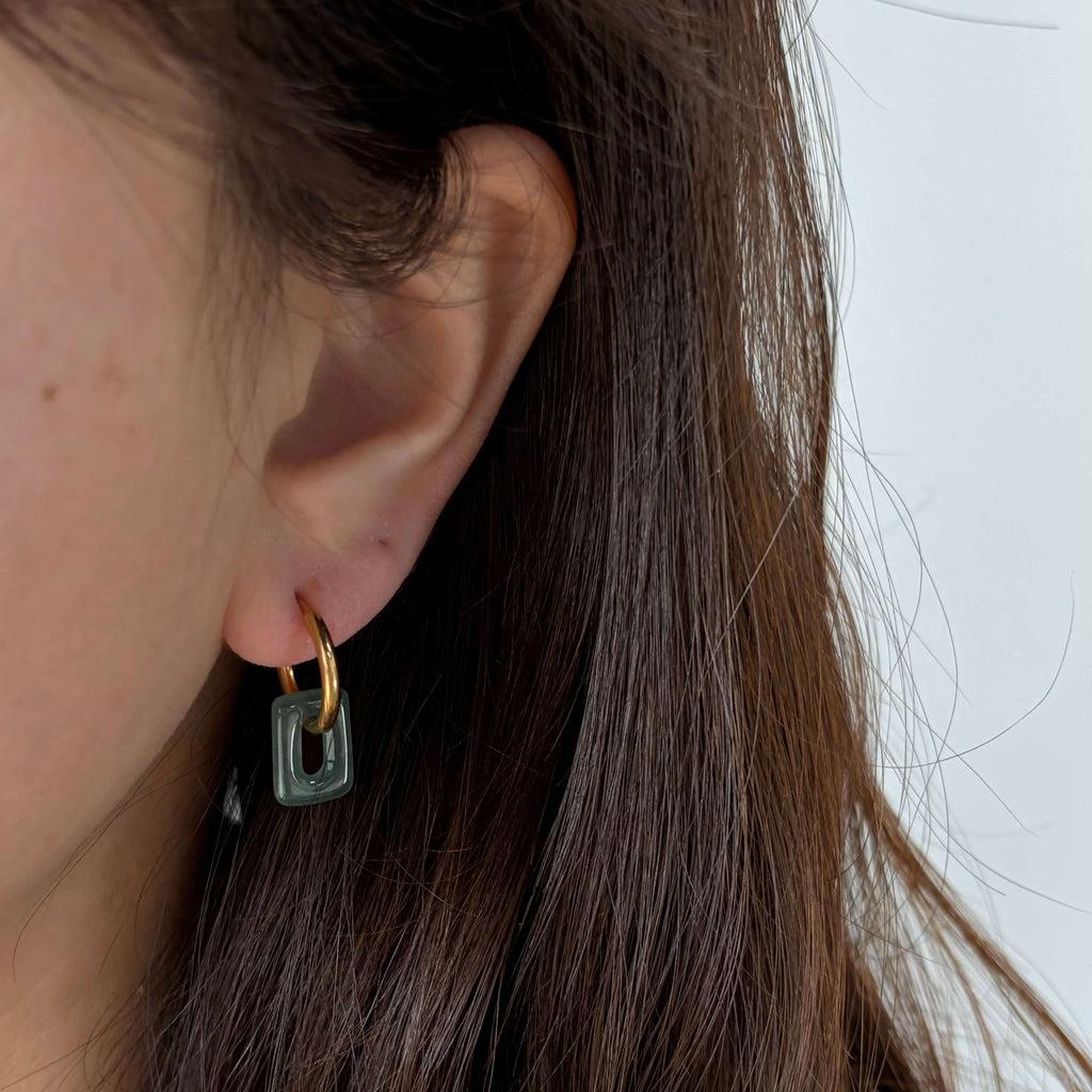 Jadea Square Hoops | 18k Gold Plated, Waterproof Chalcedony 1