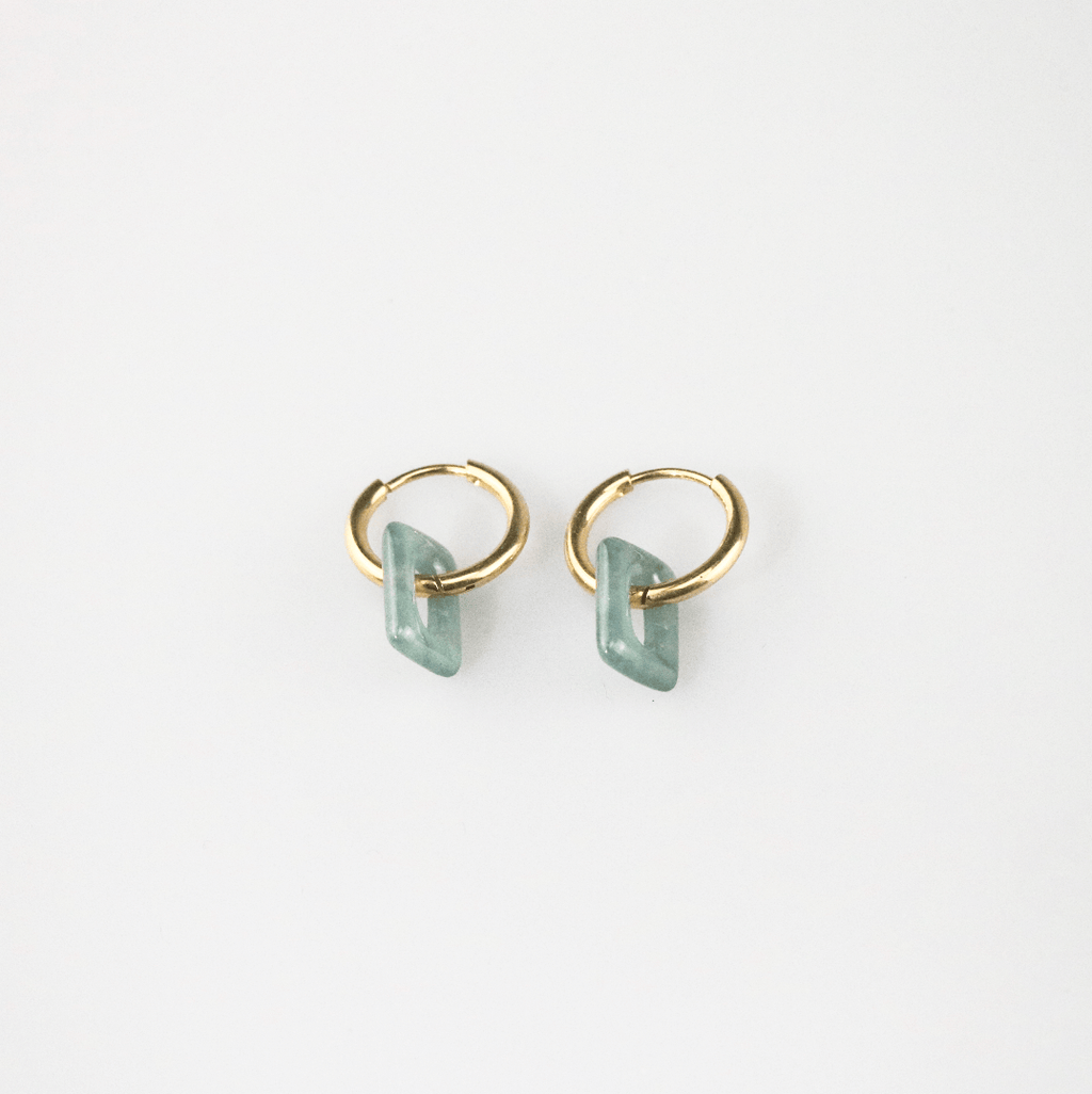 Jadea Square Hoops | 18k Gold Plated, Waterproof Chalcedony 3