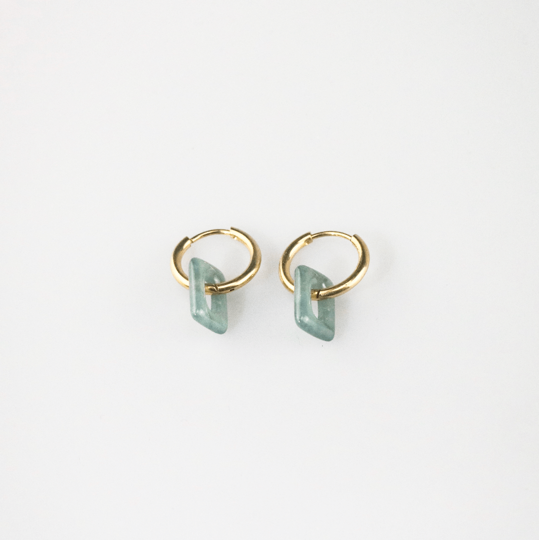 Jadea Square Hoops | 18k Gold Plated, Waterproof Chalcedony 3