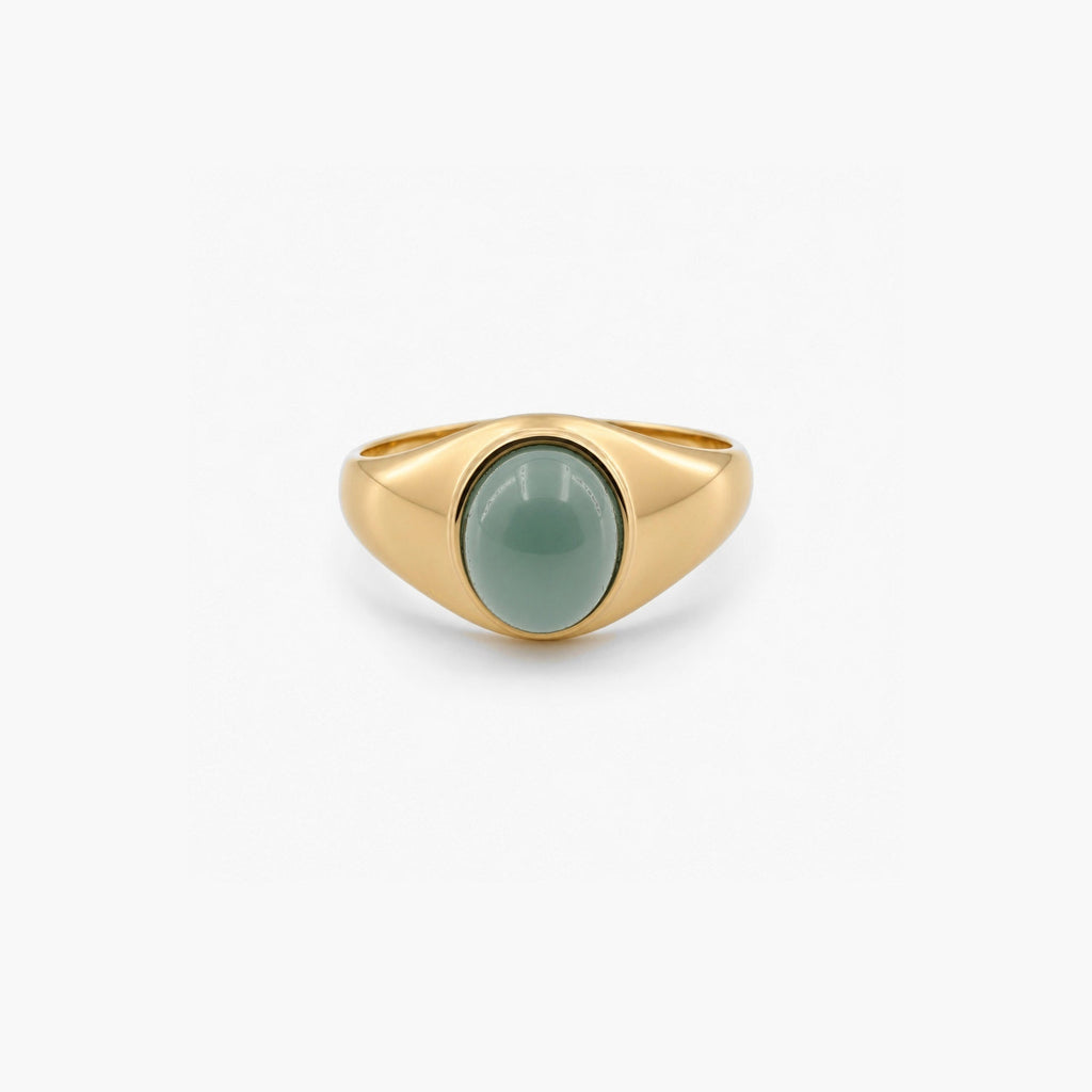 Jovia Oval Jade Ring | 18k Gold Plated, Waterproof Vintage Jewelry 0