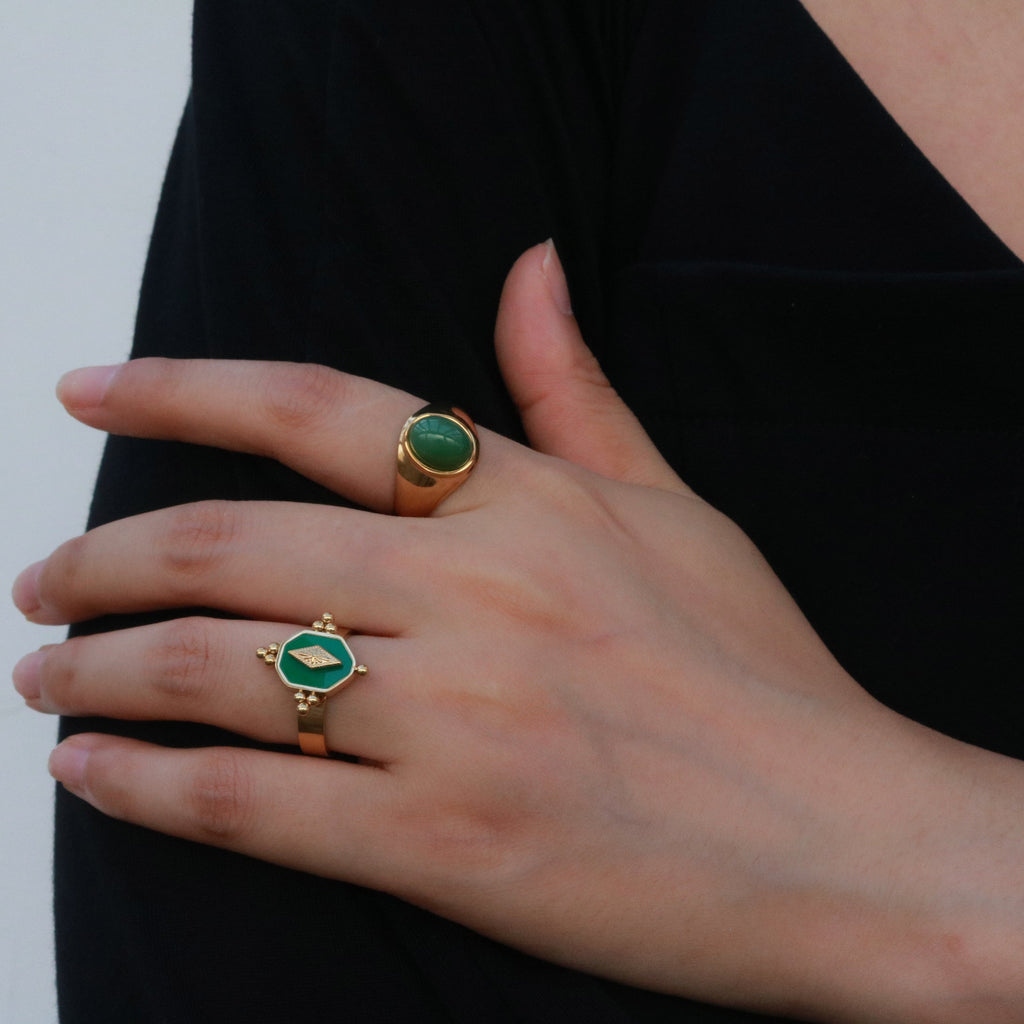 Jovia Oval Jade Ring | 18k Gold Plated, Waterproof Vintage Jewelry 1